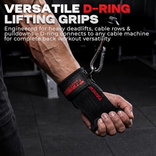 Wrist Straps for Weightlifting With D Ring,Double Layer Leather Wrist Strap For Deadlift And Powerlifting, Adjustable Neoprene Padded Gym Workout Lifting Hooks