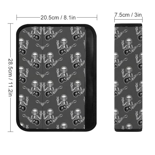 2 Pack Universal Fit Seat Belt Cover for Child, Stroller Pushchair High Chair, Rock Roll Music Gothic Skull Skeleton Automotive Seat Belt Protector, Pressure Relief - color: Pattern 1052
