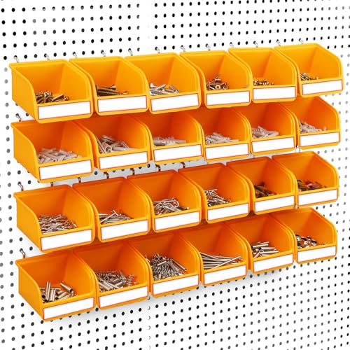 Pegboard Bins Organizer Set 24-Pack - Durable Storage Tray for Screws, Nuts, Bolts, Hardware, Crafts, Accessories | Fits Standard Pegboards | 24 Labels for Garage Workshop Craft Room - size: 24 Pack