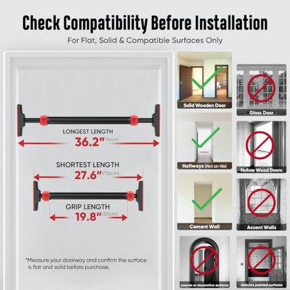 FitBeast Pull Up Bar for Doorway, Pullup Bar with No Screws, Chin Up Bar | Adjustable Width Locking Mechanism, Max Load 440lbs, Strength Training Doorway Pull Up Bar for Home Gym