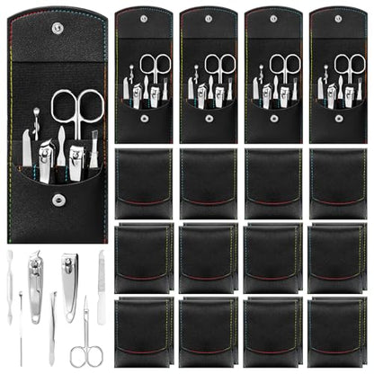 Lasnten 24 Set Manicure Set Bulk Nail Clippers Grooming Nail Kit Stainless Steel Professional Pedicure Tools Kit with Travel Case for Men Women Father Day Gift(7 in 1, Black) - color: Black, size: 7 in 1