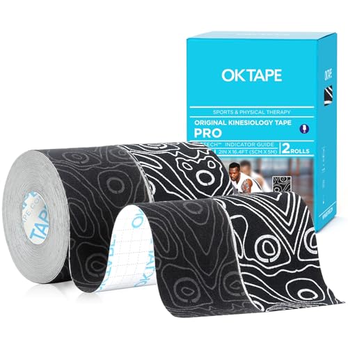 OK TAPE PRO Kinesiology Tape Uncut Roll, Elastic Physical Therapy Tape | 2 Inch Athletic Tape for Pain Relief, Muscle Support, Kinetic Tape, Water Resistant, 16.4Feet -Black 2 Rolls - color: B+b Mixed, size: 2 Rolls