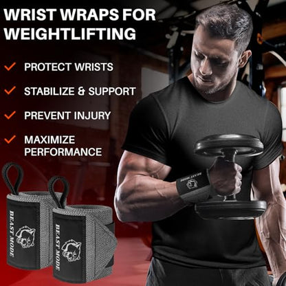 TECEUM Elastic Cotton Weightlifting Wrist Wraps with Thumb Loops, 1 Pair - color: Gray, style: 18" – Arms on Fire