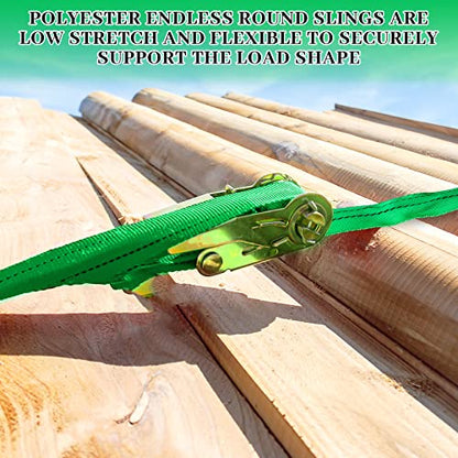 Fabbay 4 Pcs 3.3 Feet Heavy Duty Polyester Endless Loop Round Lift Slings Lifting Straps for Hoist Towing Moving Furniture Rigging Equipment, 5300 lb Vertical 4200 lb Choker 10600 Lbs Basket(Green) - color: Green, size: 3.3 Feet