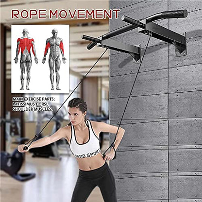 Wall Mounted Pull Up Bar and Dip Station,Heavy Duty Chin Up Bar Supports to 440lbs,Multifunction Exercise Bar for Indoor Home Workout, Black