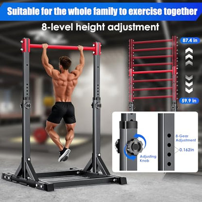 AFFLUENT Pull Up Bar Stand Free Standing Pull Up Bar Station 8 Adjustable Heights Power Tower for Home Gym Workout 330lbs Capacity - color: Red