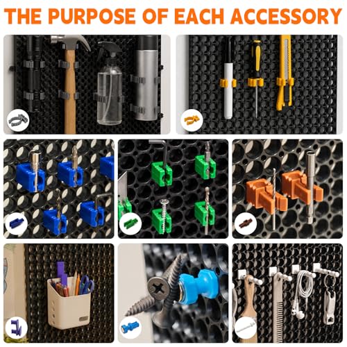 Plastic Pegboard Wall Organizer Kit, 6 Black Panels 36" x 16", 200 Accessories with Hooks, Clips & Holders, Modular Tool Storage Board for Garage, Workbench, Craft Room, Home Repair