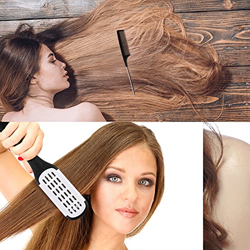 Honeydak Hair Straightening Boar Bristle Clamp Hair Comb, 5 Pieces Alligator Hair Clips, Pin Rat Tail Comb (White Comb) - color: White Comb