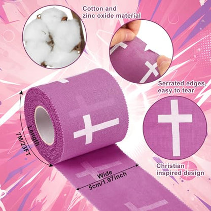 MiniInflat 2 Pcs Christian Cross Athletic Tape Sports Tape 2in x 23ft Religion Jesus Wrist Wrap for Soccer Football Baseball, Gift for Graduation Teacher Nurses Week Pentecost(Purple,Crosses) - color: Purple, style: Cross