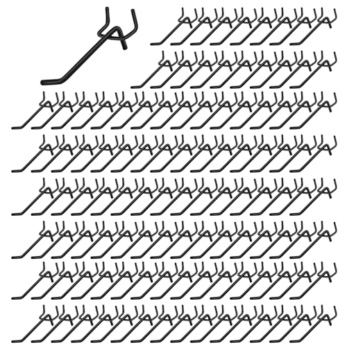 108 Pcs Peg Board Shelving Hooks 4 Inch Wall Display Hooks Bulk Black Stainless Steel Hanging Board Pegs for 1/4 1/8 Garage Storage Organizer Accessories