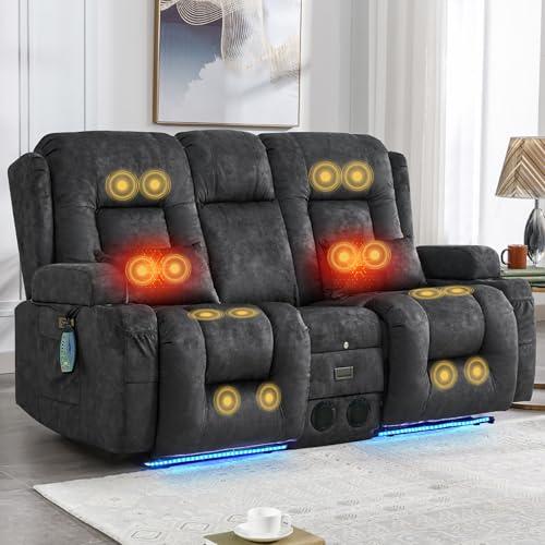 IPKIG Power Recliner Sofa with Flip-Up Backrest Console, USB & USB-C Ports, AC Outlet, LED Lights, Wall Hugger Recliners for Living Room, RV (Drak Grey, 67" - 3 Seat) - color: Drak Grey, size: 67" - 3 Seat