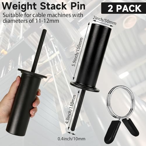 2 Pack Gym Pin with Spring Clip Collar, Weight Stack Pin Extender, Gym Pins for Weight Stack Machine, Weight Pins for Weight Stack, Strength Training Equipment for Commercial Gym and Home Gym