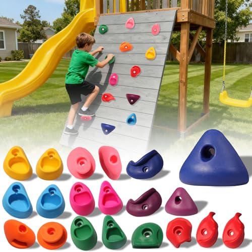 20 PCS Rock Climbing Holds for Kids,Rock Climbing Wall Grips Climbing Rocks Wall Kit for Indoor and Outdoor Playground Play Set with Hardware - color: 20pcs-multicolor