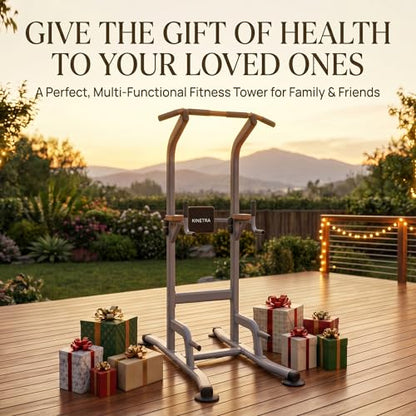 Multi-Function Power Tower Pull Up Bar Station with Pilates Resistance Bands, 450LBS Stable Pull Up Dip Station with Push Up Handles for Home Gym Strength Training Equipment - color: Grey