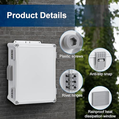 Namunanee Outdoor Electrical Junction Box, ABS Water Resistant Enclosure with Internal Mounting Panel & Hinged Cover (12.6" H x 9.4" L x 5.7" W) - size: 12.6"H x 9.4"L x 5.7"W & Standard