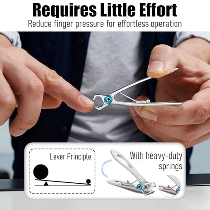 Bestac Heavy Duty Ultra Wide Jaw Nail Clippers Set - Stainless Steel Toenail Clippers for Thick Nails, Seniors, Men & Women - Big Manicure Pedicure Nail Cutter Kit (Silver) - color: Silver