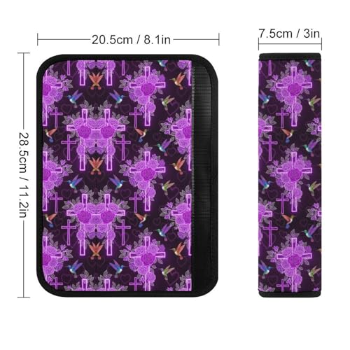 1 Pair Universal Fit Seat Belt Cover for Elderly Support, Most Cars, Hummingbird Faith Catholic Purple Christian Religious Cross Seat Belt Cushion, Neck and Shoulder Support - color: Pattern 626