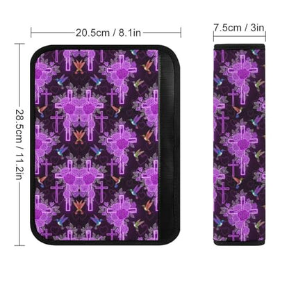 1 Pair Universal Fit Seat Belt Cover for Elderly Support, Most Cars, Hummingbird Faith Catholic Purple Christian Religious Cross Seat Belt Cushion, Neck and Shoulder Support - color: Pattern 626
