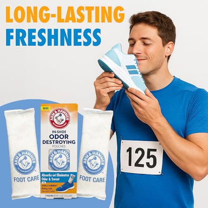 Arm & Hammer In-Shoe Odor Destroying Pouches, Shoe Deodorizer Insert for Reducing Odor and Absorbing Moisture, Smell Eliminator for All Footwear, Gym Bags and Work Boots (4 Pouches)