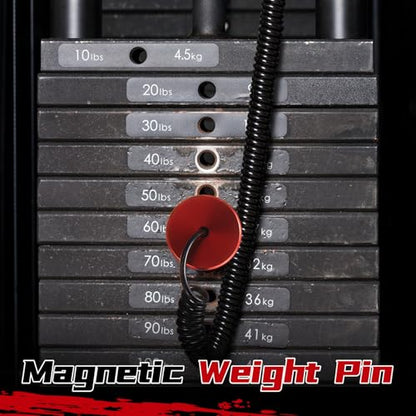 Lasnten Weight Stack Pin Magnetic Universal Gym Weight Pin 0.4 inch Drop Set with Pull Rope for Plate Apertures Above 10.5 mm Heavy Duty - color: Red
