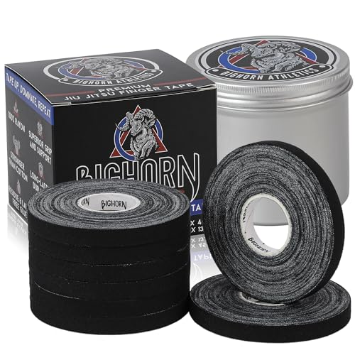 Bighorn Athletics Pro Series Jiu-Jitsu Finger Tape, 8-Rolls with Tin Holder, Enhanced Extra Strength, Residue-Free (0.3-Inch, Black) - color: Black