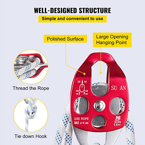 VEVOR Twin Sheave Block and Tackle 1/2" x 150Ft Twin Sheave Block with Braid Rope 30-35KN 6600-7705LBS Double Pulley Rigging - size: 1/2" x 150'
