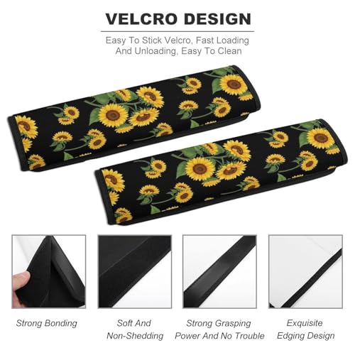 2 Pack Soft Padded Seat Belt Cover for Girls and Boys, All Vehicles, Floral Sunflower Black Harness Pads Strap, Anti-Slip Pad - color: Pattern 959