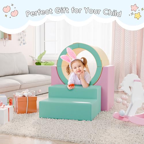 TOLEAD Tunnel/Ramps Foam Climber, Climb & Crawl Foam Activity Play Set for Toddlers and Kids, Safe Indoor Crawling Gym Equipment for,Infant,Baby Waterproof Easy to Clean (Pink) - color: Pink