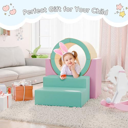 TOLEAD Tunnel/Ramps Foam Climber, Climb & Crawl Foam Activity Play Set for Toddlers and Kids, Safe Indoor Crawling Gym Equipment for,Infant,Baby Waterproof Easy to Clean (Pink) - color: Pink