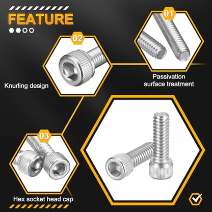 DTGN 1/4"-20x3/4 Socket Head Cap Screws Bolts - 50Pack - Good for Road Bicycle, Mountain Bike, Auto, Motorcycle - 304 Stainless Steel Hex Head Metric Screws - Silver - size: 1/4"-20x3/4"