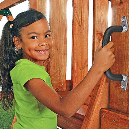 SELEWARE 2Pcs Black Playground Safety Handles Kids Playground Grab Handles | Non-Slip Durable Indoor Outdoor Playset Hand Grips for Playhouse, Treehouse, Climbing Frame, Jungle Gym, Swing Set - color: Black (2 Pack)