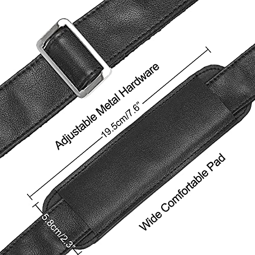 Full Grain Leather Shoulder Strap - Replacement Bag Straps for Laptop Briefcase, Messenger, Duffel, Crossbody, Travel Bags - color: Black