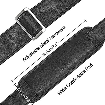 Full Grain Leather Shoulder Strap - Replacement Bag Straps for Laptop Briefcase, Messenger, Duffel, Crossbody, Travel Bags - color: Black