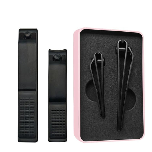 Nail Clippers Set Sharp Black Nail Cutter Fingernail Toenail Clipper with Case Large and Small 2 Piece (Pink case) - color: Pink Case