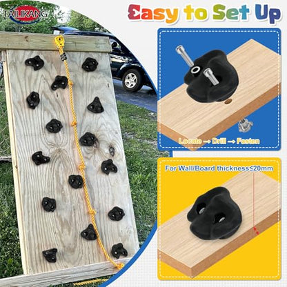 Rock Climbing Holds, 20 Pack Black Wall Climbing Rocks Adult Outdoor Indoor | 3-Shapes Large Wall Climbing Holds Grips, Workout Climb Training Pegs Accessories for Climbing Frames, Tree Houses, Playroom