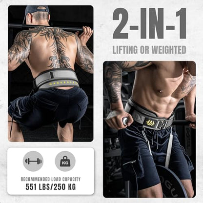 MANUEKLEAR 2-in-1 Weightlifting Belt & Dip Belt with 36.7 IN Rope, Double-Layer Weight Lifting Belts, Powerlifting Gym Weighted Belt for Pull Up Squat - color: Sleek Grey, size: M(30-33in)