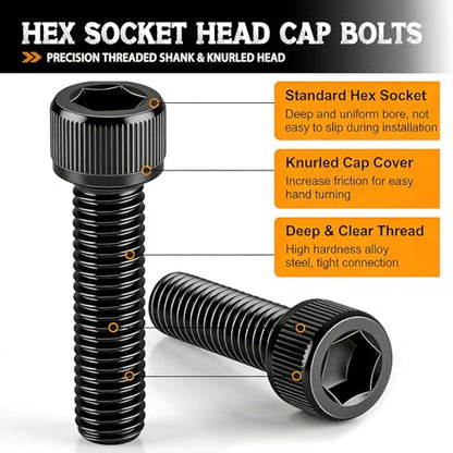 mankk 204PCS M6 Screws Kit M6 x 8/10/12/16/20/25/30/35mm Hex Socket Head Cap Bolts Nuts & Washers Assortment Kit 12.9 Grade Alloy Steel Machine Screws - size: M6, style: Hex Socket Cap