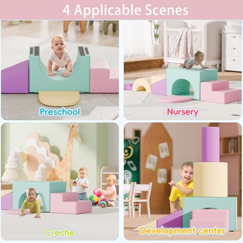TOLEAD Soft Foam Climbing Blocks Set – Large 5-in-1 Soft Play Toys Crawling & Sliding Climbing Arch for Toddlers, Foam Playset for Nursery,Preschool,Pink - color: Pink