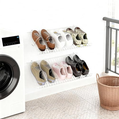 Tangkula 2 Pack Wall Mounted Shoe Rack, Sloping Shoe Organizer with Heightened Edge & Strong Brackets, Hanging Shoe Shelves for Entrance, Hallway, Bedroom, Space Saving
