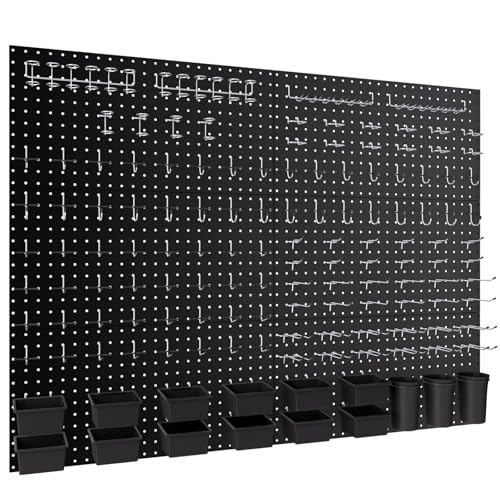 INCLY 226PCS Black Metal Pegboard Wall Organizer 48x36 Inch | Pegboard Panels Tool Organizer Kit with Accessories Hooks and Bins, Peg Board Utility Tool Storage, For Garage Workbench Shed - color: Black, size: 48x36 Inch
