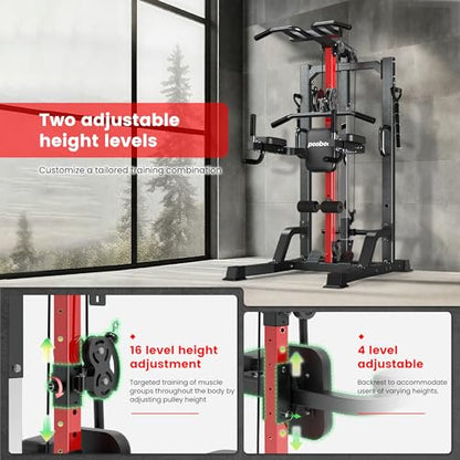 Pull Up Bar Power Tower Dip Station with Cable Machine, 450LB Home Gym | Pull up bar, dip station and 16-position cable system for pull ups, dips, lat pulldowns, rows and full-body training - color: Black-04