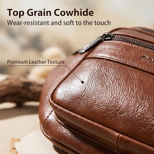 Genuine Leather Waist Pack for Men, Large Belt Bag with Adjustable Strap up to 47.2 Inches (New Brown) - color: New Brown