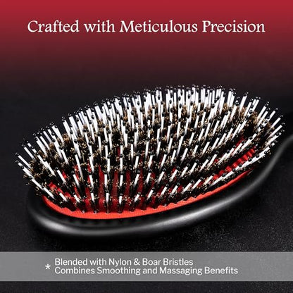 STYLEMATE Boar Bristle Hair Brush for Women Men, Stiff Nylon Pins and Natural Soft Boar Bristles for Thick & Fine Hair,Not waterproof - Large Paddle Smoothing Hairbrush for Detangling, Defining, Shine