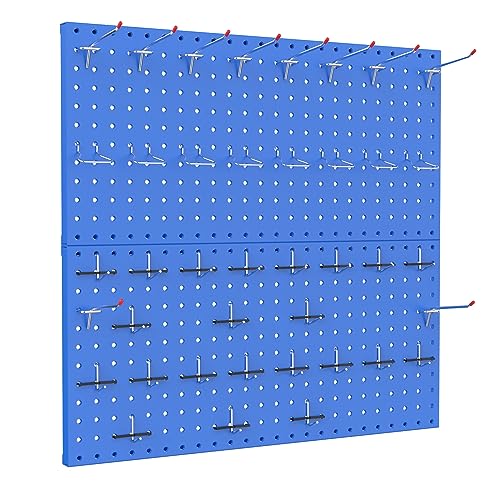 TORACK Metal Pegboard Wall Organizer 24" x 24" or 12" x 48", 70 PCS Tools Storage Pegboard for Garage Tool Organizer Pegboard with Peg Board Hooks for Workbench(Blue) - color: Blue