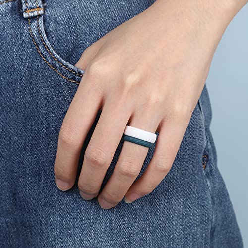 Egnaro Women's Stackable Silicone Rings, 2.5/5.5mm Wide 1.8/2mm Thick Bands | Comfort-Fit Rubber Bands Offer Breathable Flexibility for Nurses, Workouts, Pregnancy, Yoga, Travel, Office, and All-Day Wear - color: SETA3-White, Black,Maroon, Dark Blue