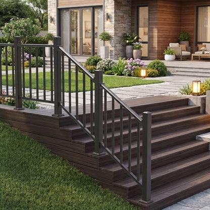 Aluminum Deck Railing Kit, Modular 36 in H. x 3Ft W Stair Railing Kit for Outdoor Steps,Heavy Duty Balustrade System for Deck, Porch, Patio & Balcony(1 Post, 1 Panel) - size: 3 Feet-Stair