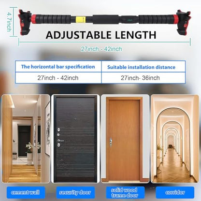 Pull Up Bar for Doorway,Adjustable Chin Up Bar for with Level Meter | 440 LBS Max Load,No Screws Needed - color: Red 3