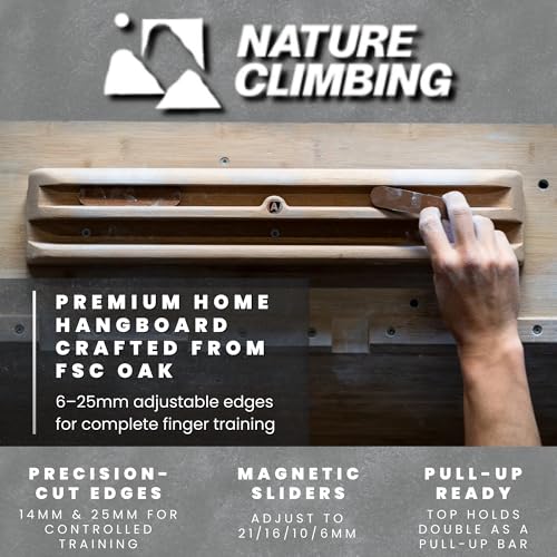 Oak Board - Premium Hangboard Rock Climbing Training as Climbing Fingerboard with Jugs, Slopes and Edges, Pockets as Door Mounted Training Station Rock Climbing Pull Up Bar