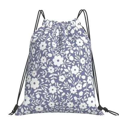 Compact Cinch Carry Sack Navy White Floral Pattern Washable Sackpack for Climbing - color: 1