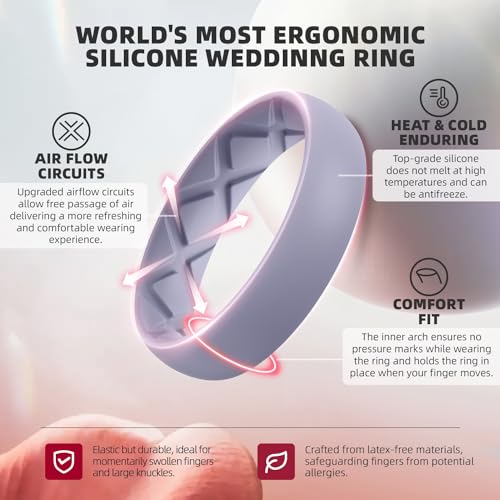 Egnaro Women's Stackable Silicone Rings, 2.5/5.5mm Wide 1.8/2mm Thick Bands | Comfort-Fit Rubber Bands Offer Breathable Flexibility for Nurses, Workouts, Pregnancy, Yoga, Travel, Office, and All-Day Wear - color: SETD6-Black, Green, Bright Peach, Cloudy B